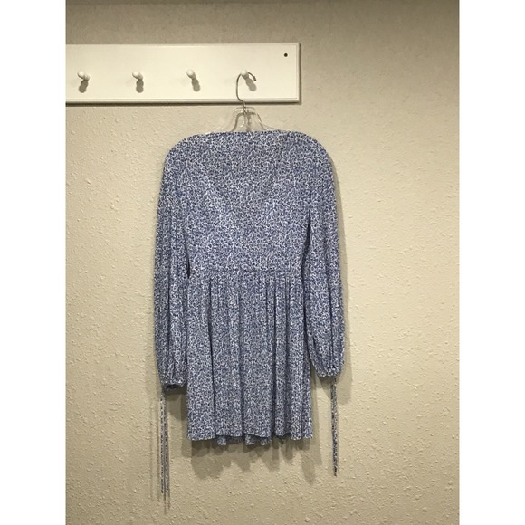 H&M Plissé Floral Milkmaid Babydoll Mini Dress XS Blue Cottagecore Coquette Y2K - Picture 7 of 7